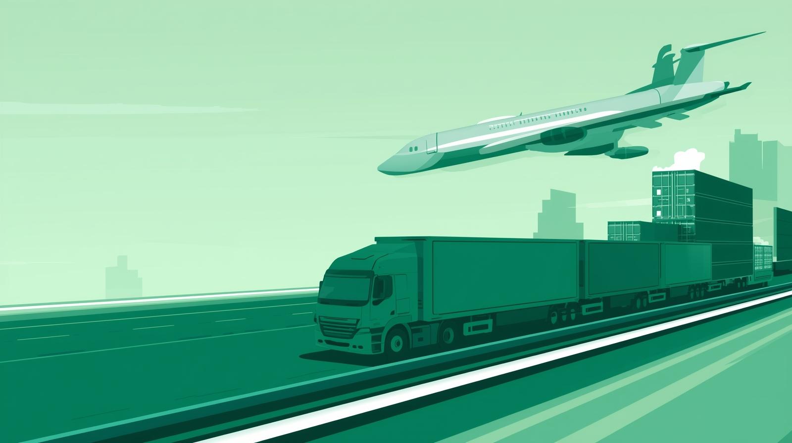 i need a picture with green shades for my website slider my busines is logistics show air plane trucks and container in the picture